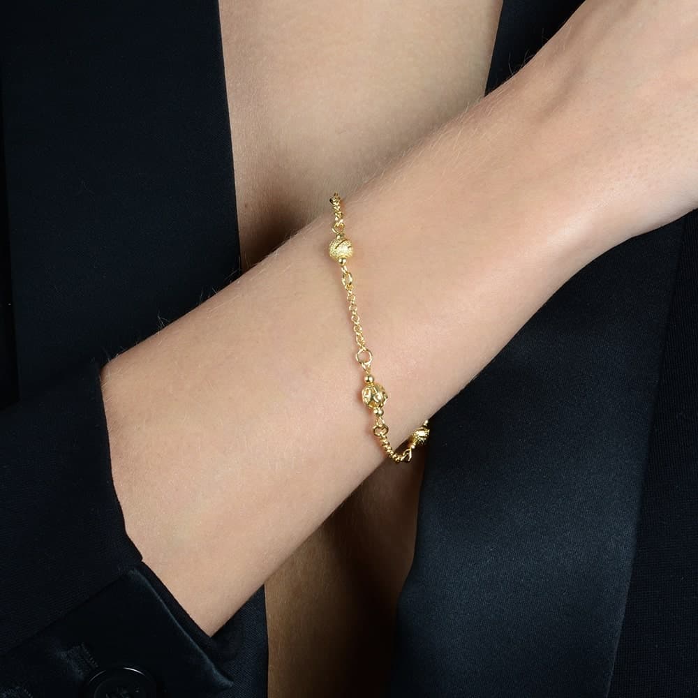 Pulseira Dourada Elo Português com Esferas 2